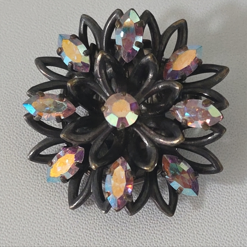 Vintage 1950's Christian Dior Aurora Borealis Rhinestone Brooch Clip